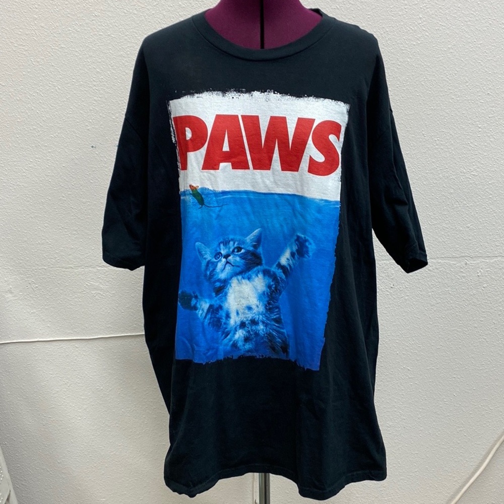 PAWS (Jaws Parody) T-Shirt Black 100% Cotton 3XL by Port & Company